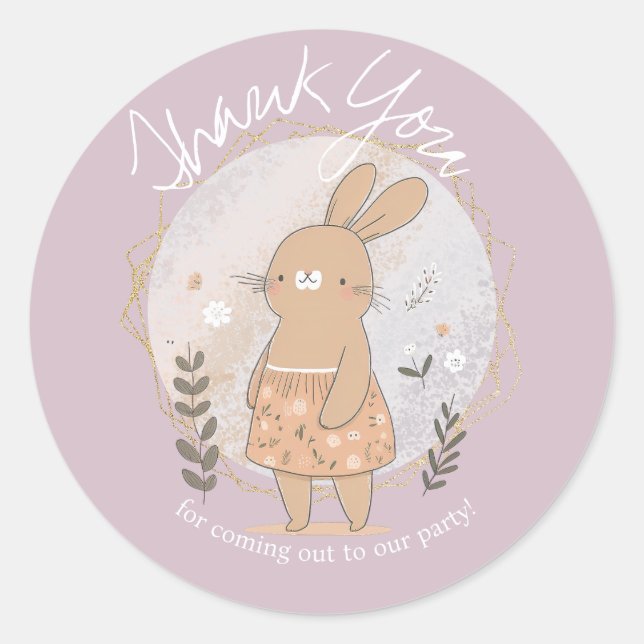 Sticker Rond Aquarelle Bunny Pâques Anniversaire Merci Pastel (Devant)