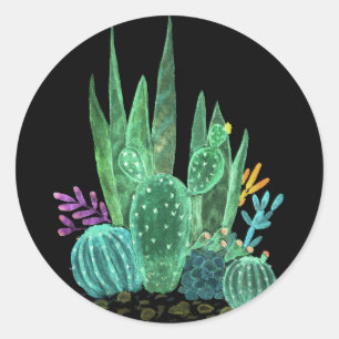 Sticker Rond Aquarelle, cactus