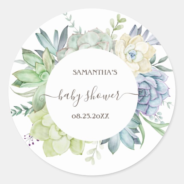 Sticker Rond Aquarelle Cactus Baby shower de succulents (Devant)