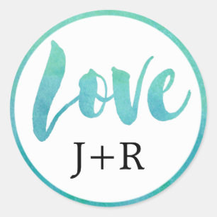 Sticker Rond Aquarelle Calligraphie Aimer Mariage Enveloppe Pho
