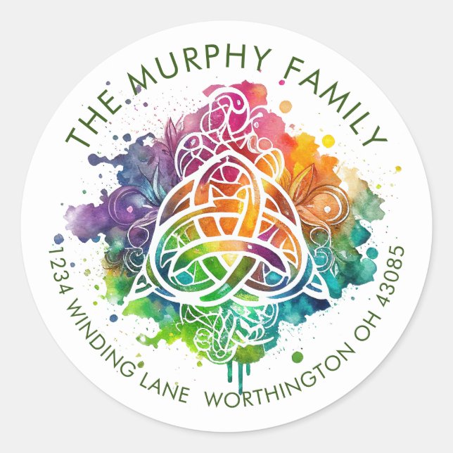 Sticker Rond Aquarelle Celtique Grunge colorée Design (Devant)