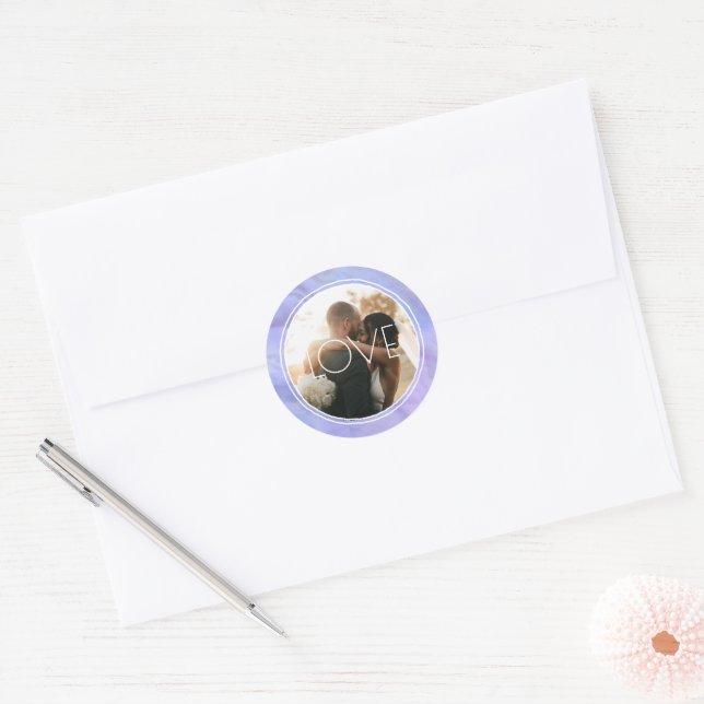 Sticker Rond Aquarelle Cercle Périwinkle bleu Photo personnalis (Enveloppe)