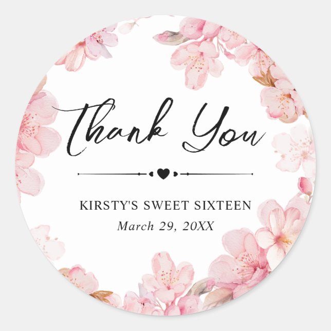 Sticker Rond Aquarelle Cerisier Fleur Sweet sixteen de couronne (Devant)