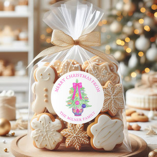 Sticker Rond Aquarelle Chaud Rose Bow Ginger Jar Adresse de ret