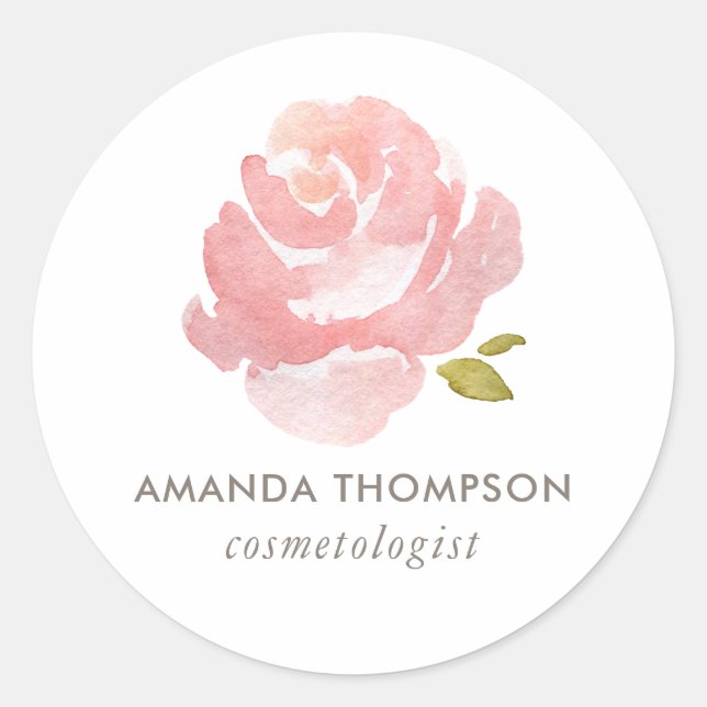 Sticker Rond Aquarelle Chic Rose rose rose (Devant)