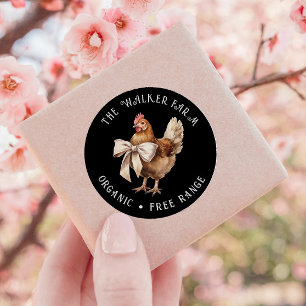 Sticker Rond Aquarelle Chicken Bow Family Farm