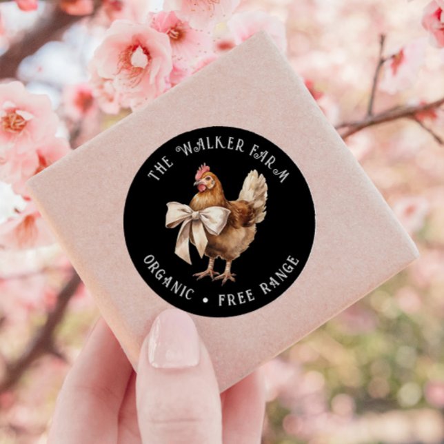 Sticker Rond Aquarelle Chicken Bow Family Farm (Créateur téléchargé)