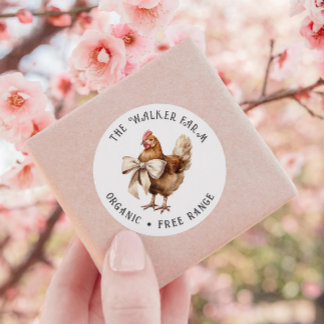 Sticker Rond Aquarelle Chicken Bow Family Farm