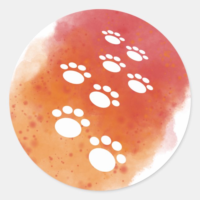 Sticker Rond Aquarelle Chien Paw Traces (Devant)