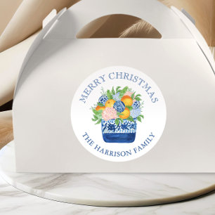 Sticker Rond Aquarelle Chinoiserie Mandarins Cadeau de Noël