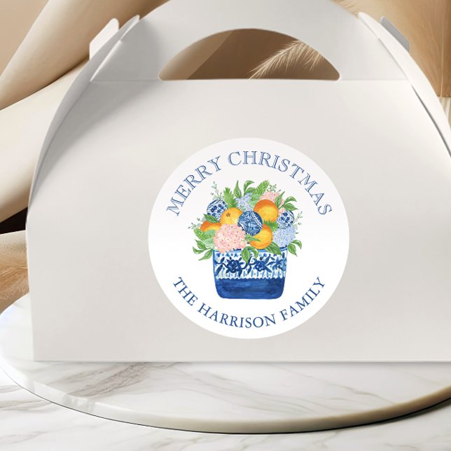 Sticker Rond Aquarelle Chinoiserie Mandarins Cadeau de Noël (Créateur téléchargé)