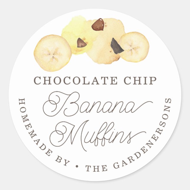Sticker Rond Aquarelle Chocolat Chip Banana Muffins (Devant)