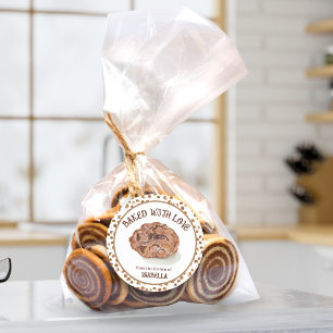 Sticker Rond Aquarelle Chocolat Chip Cookies cuits avec amour