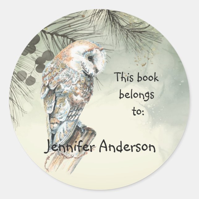 Sticker Rond Aquarelle Chouette Oiseau Art personnalisé Plaque  (Devant)