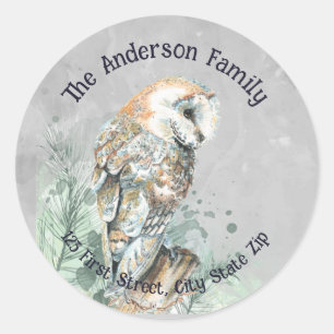 Sticker Rond Aquarelle Chouette Oiseau Nature Faune Art