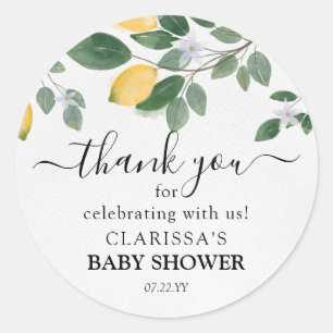 Sticker Rond Aquarelle Citron & Baby shower vert Merci