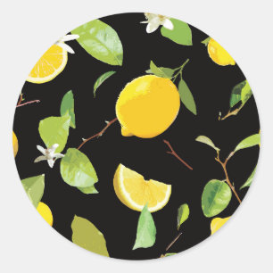 Sticker Rond Aquarelle Citron et Feuille