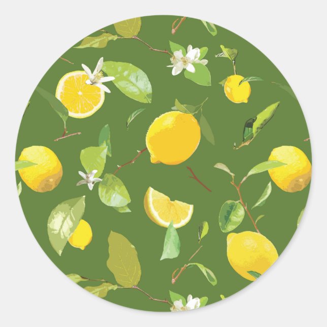 Sticker Rond Aquarelle Citron et Feuilles 5 (Devant)