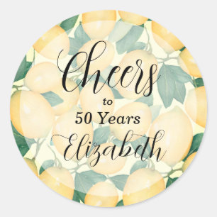 Sticker Rond Aquarelle Citron et verdure Anniversaire
