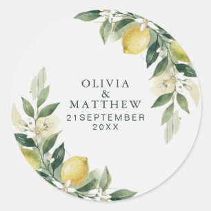 Sticker Rond Aquarelle Citron Vert Botanique Mariage