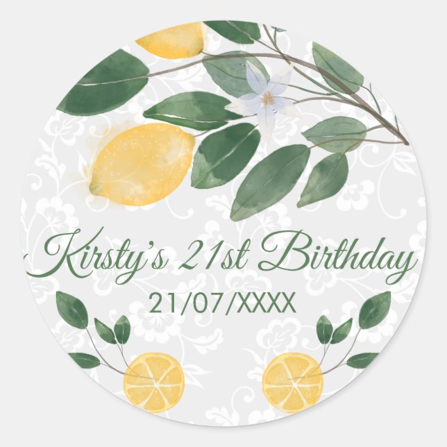 Sticker Rond Aquarelle Citrons siciliens Anniversaire (Devant)