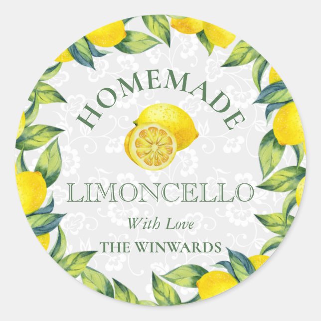 Sticker Rond Aquarelle Citrons siciliens Limoncello fait maison (Devant)