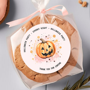 Sticker Rond Aquarelle Citrouille d'Halloween