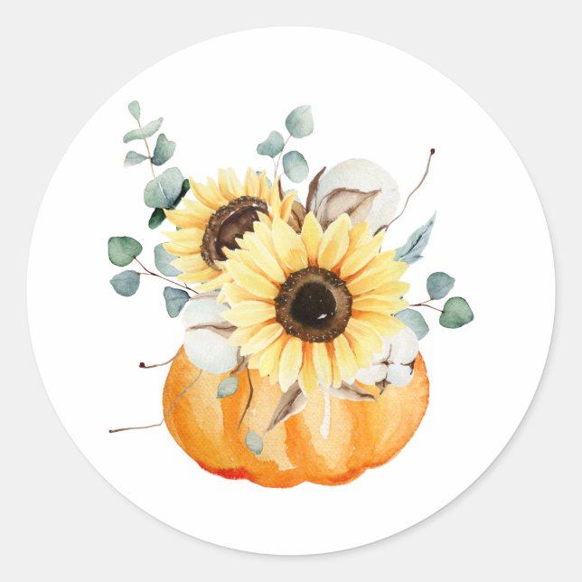 Sticker Rond Aquarelle Citrouille et tournesols (Devant)