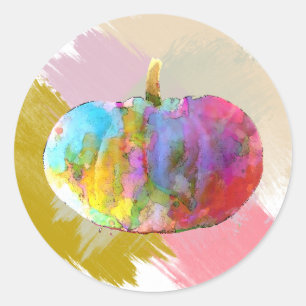 Sticker Rond Aquarelle Citrouille Halloween Little Fall Saison