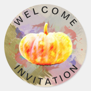 Sticker Rond Aquarelle Citrouille Halloween Little Fall Saison