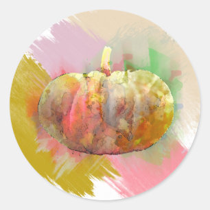 Sticker Rond Aquarelle Citrouille Halloween Little Fall Saison