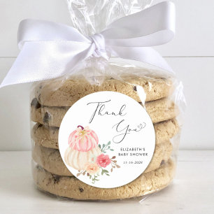 Sticker Rond Aquarelle Citrouille mignonne Bébé Fille Douche Me