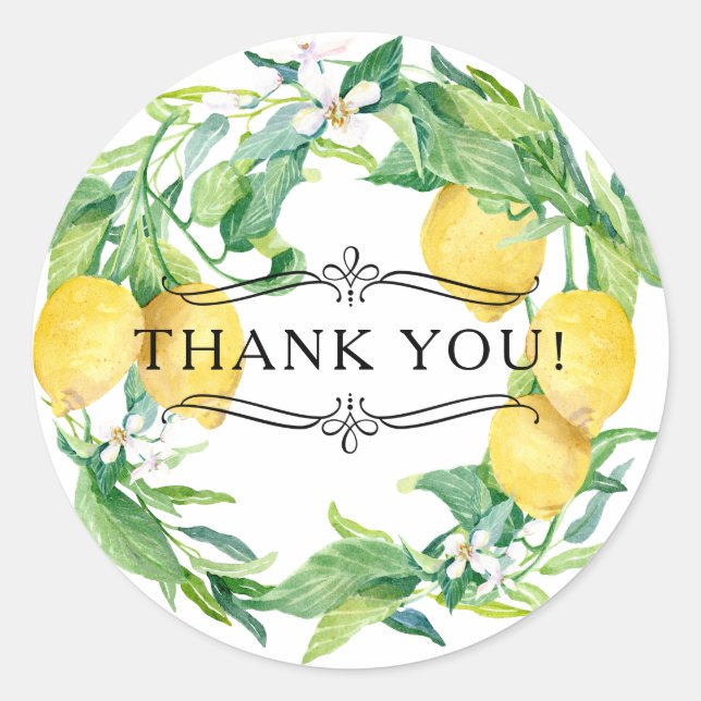 Sticker Rond Aquarelle Citrus Citron Blanc Flore Feutre Vert (Devant)