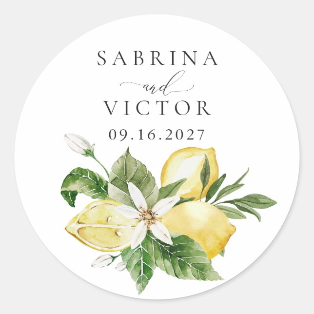 Sticker Rond Aquarelle Citrus Citrus Verdure Mariage en fleurs (Devant)