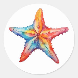 Sticker Rond Aquarelle claire Plage côtière de Starfish