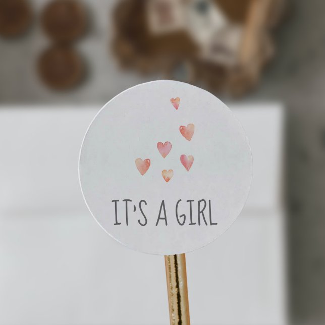 Sticker Rond Aquarelle Coeurs C'est un Baby shower fille (Créateur téléchargé)