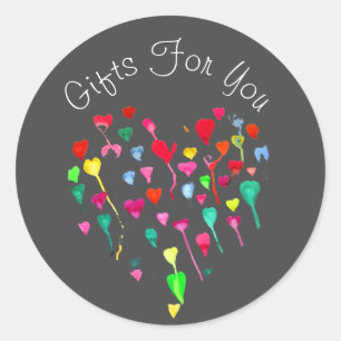 Sticker Rond Aquarelle Coeurs design Cadeau marque d'entreprise
