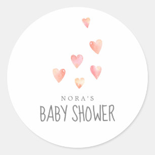 Sticker Rond Aquarelle Coeurs Fille Baby shower Enveloppe Phoqu