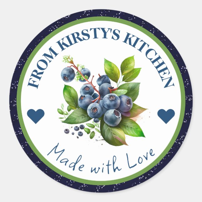 Sticker Rond Aquarelle confiture de bleuet de cuisine maison (Devant)
