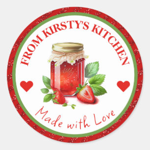 Sticker Rond Aquarelle confiture de fraises de cuisine maison