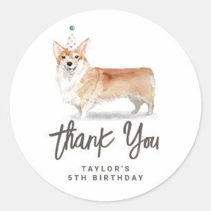 Sticker Rond Aquarelle Corgi Chien Merci d'anniversaire