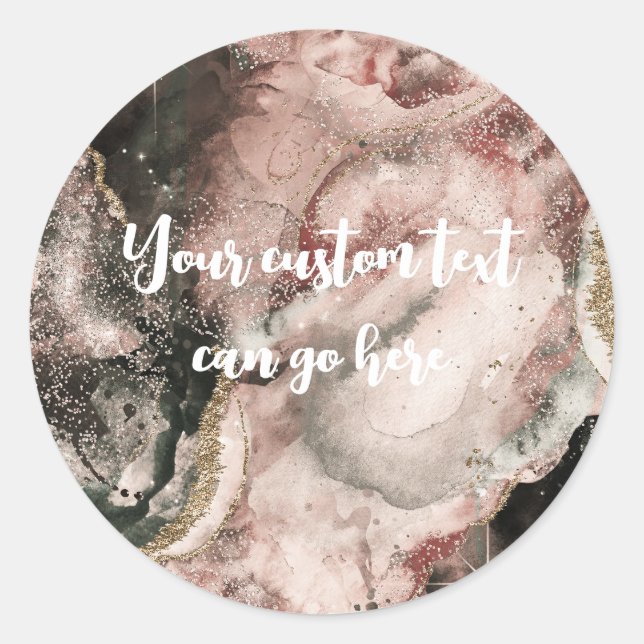 Sticker Rond Aquarelle cosmique rose fumée Or céleste (Devant)