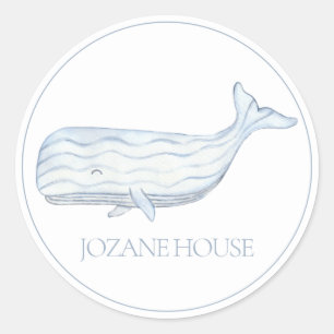 Sticker Rond Aquarelle côtière Baleine bleue Personnalisée
