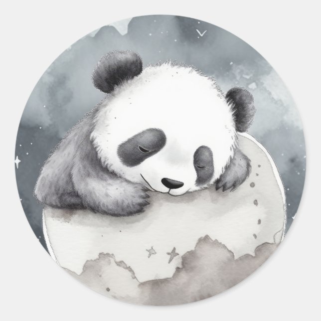 Sticker Rond Aquarelle couchée mignonne Panda bébé (Devant)