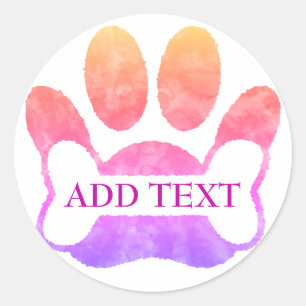 Sticker Rond Aquarelle couleur Empreinte de patte et os personn