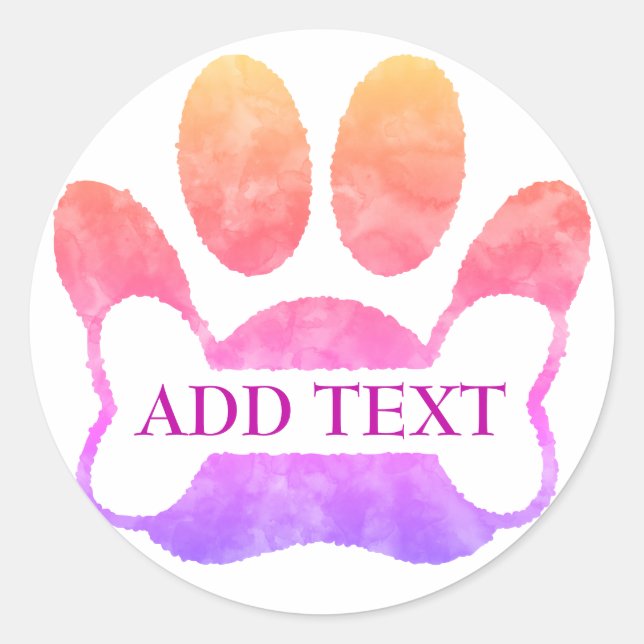 Sticker Rond Aquarelle couleur Empreinte de patte et os personn (Devant)
