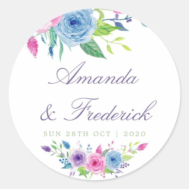 Sticker Rond Aquarelle couleur ultra violet Combo Mariage flora (Devant)