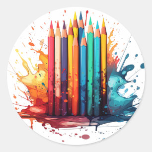 Sticker Rond Aquarelle crayon
