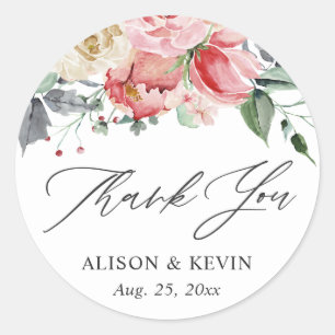 Sticker Rond Aquarelle Crème rose Rose Merci Floral