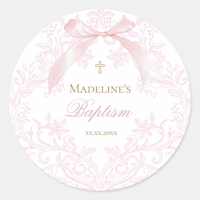 Sticker Rond aquarelle crête rose Baptême (Devant)